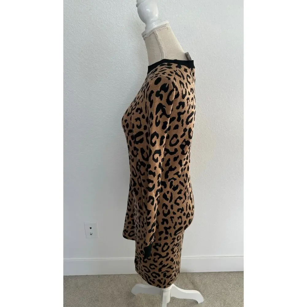 J. Crew Long Sleeve Mini Sweater Dress in Leopard - XS